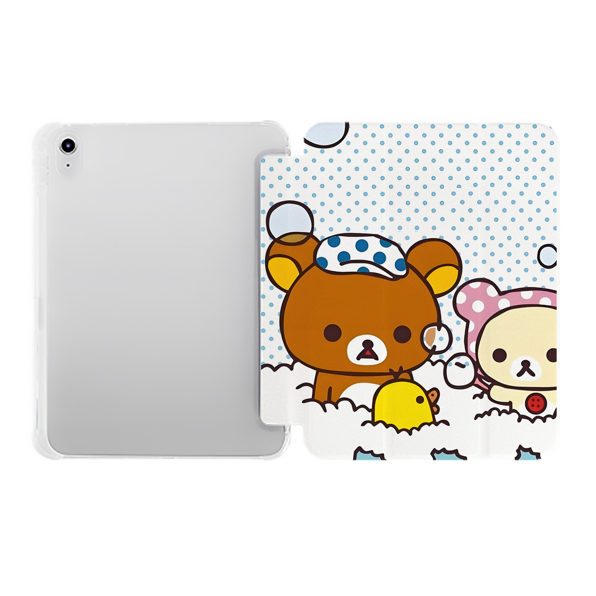 （画像用） リラックマ リラックマ キイロイトリ Rilakkuma Korilakkuma Kiiroitori IPad ケース ペン収納付き 三つ折りスタンド PUレザー×シリコン 対応機種9.5/10.5/10.9インチ